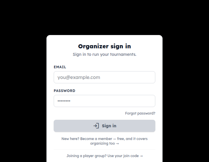 The sign-in page: email, password, Forgot password link