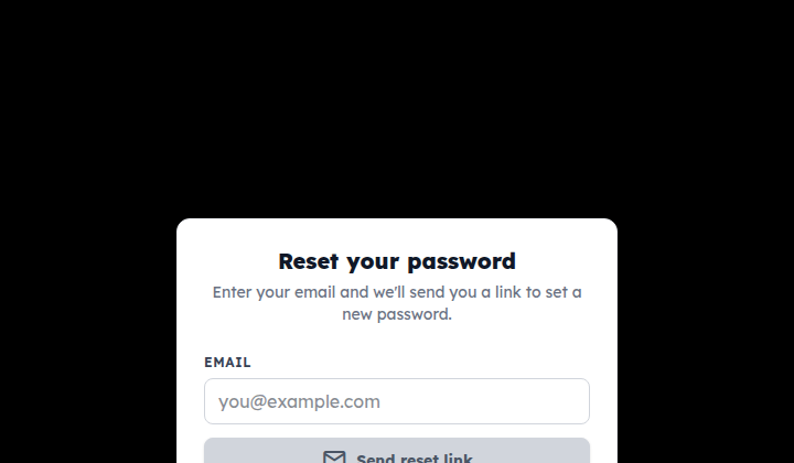 The Reset your password page: email and Send reset link