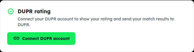 The DUPR rating card with a Connect DUPR account button