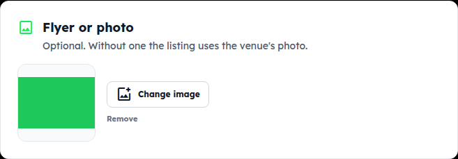 The Flyer or photo card with a preview and Upload image